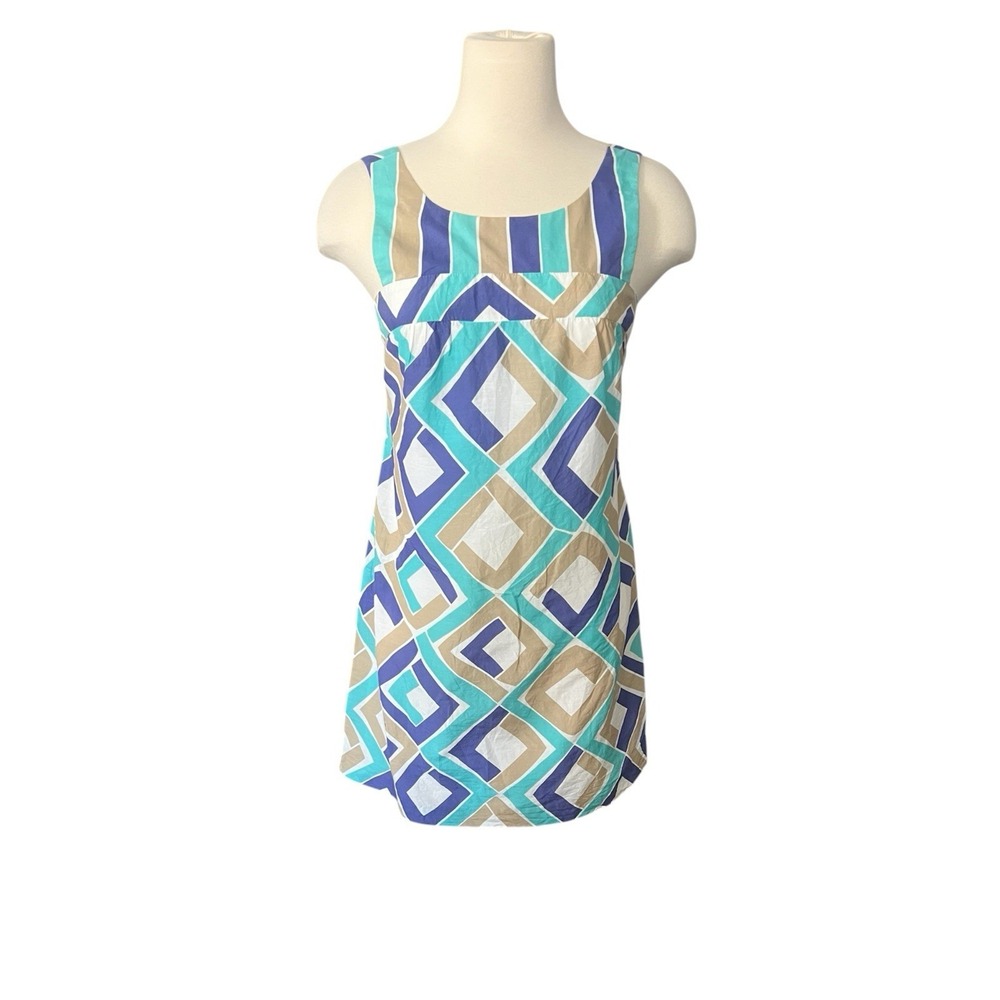 Trina Turk Silk Blend Geometric Print Sleeveless Mini Dress Womens 4 Party Retro